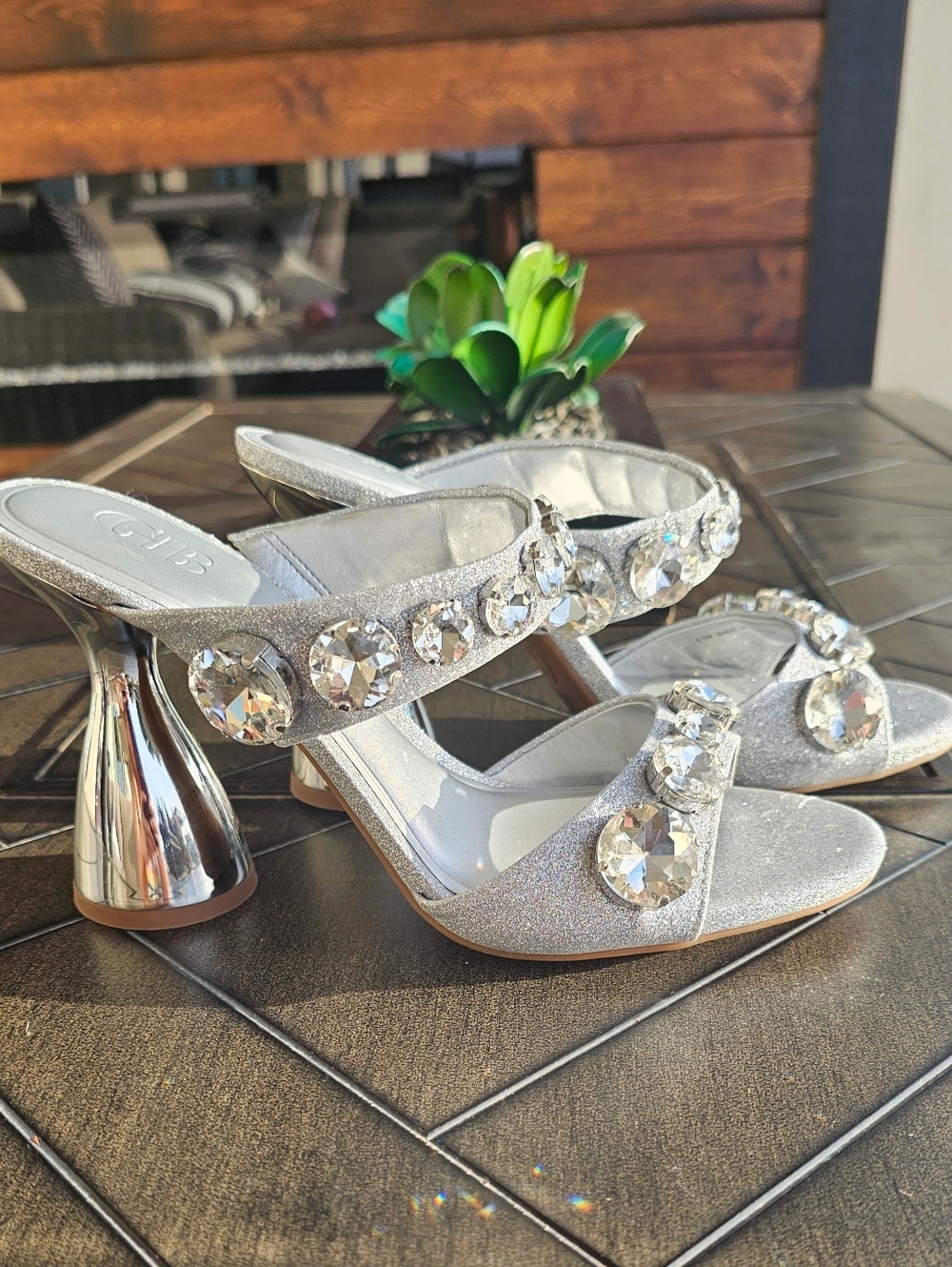GB Silver Glitter Crystal/Rhinestone Embellished Heels Womens Sz 8, 8.5, & 9 - Picture 4 of 9